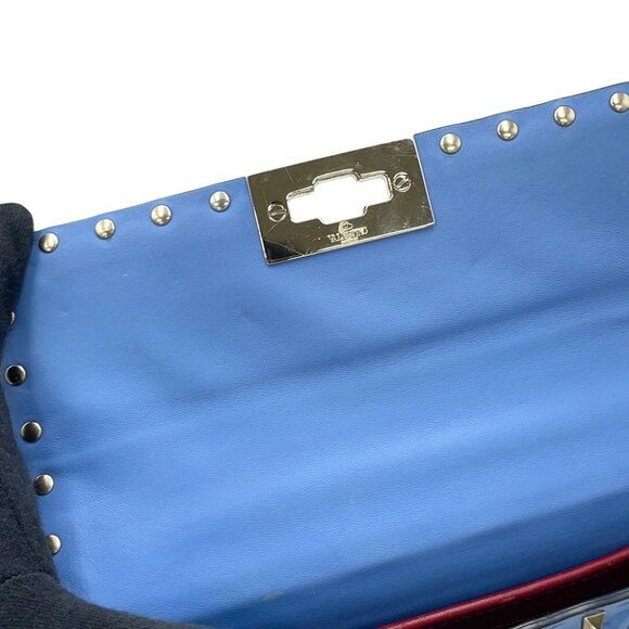 Valentino Garavani Rock Studded Spike Bag Size Small Patent Leather Blue - Picture 9 of 16